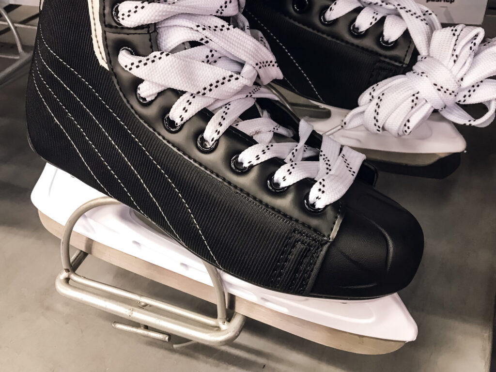 Ice hockey skates on the shelf